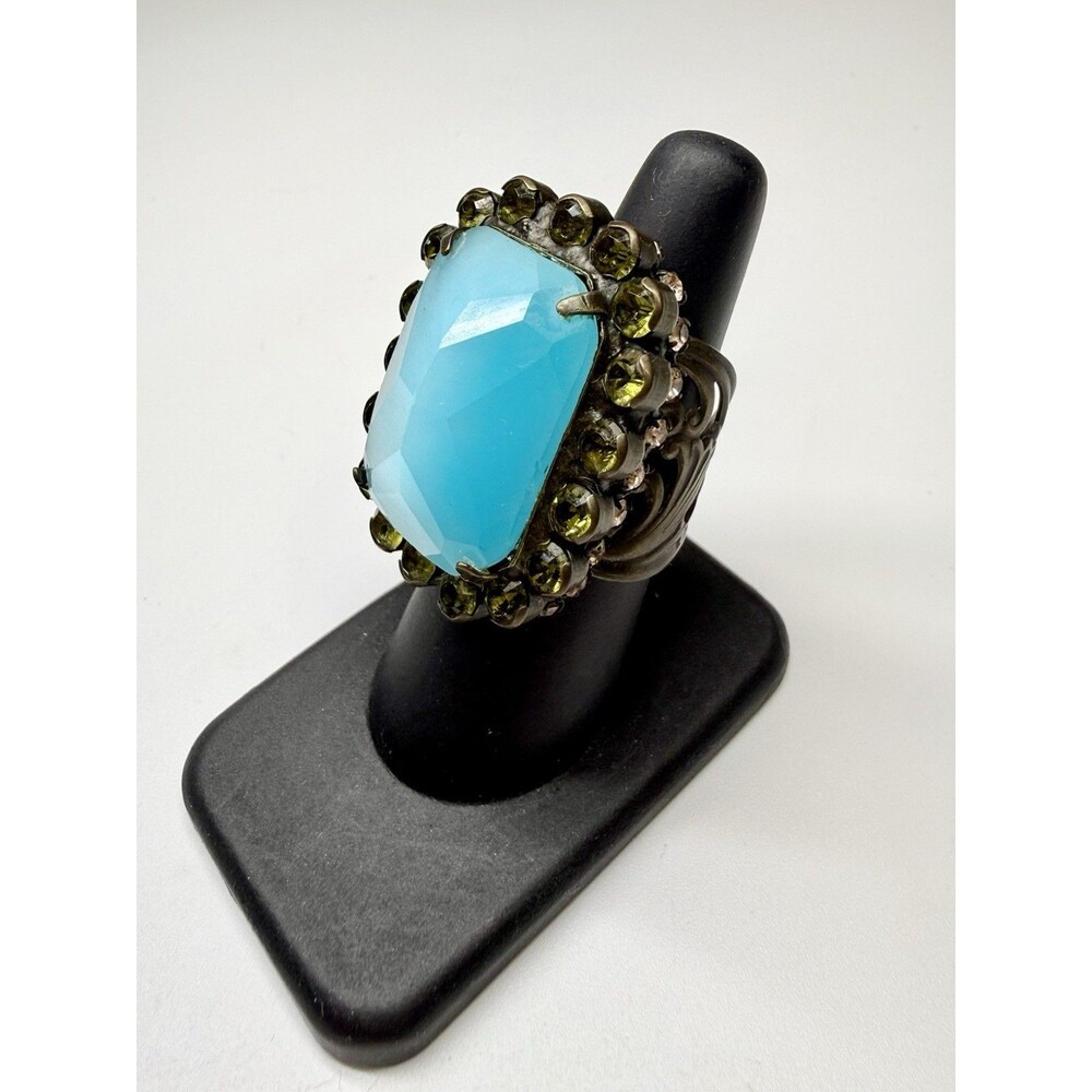 Sorrelli Faceted Rectangle Cats Eye Center Stone Antique Gold Statement Ring
